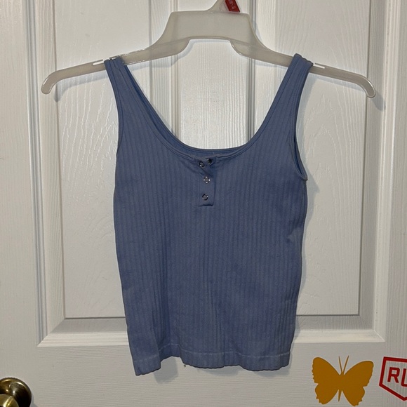 Baby BLUE Ribbed Tank with Quarter button neck - Picture 1 of 3
